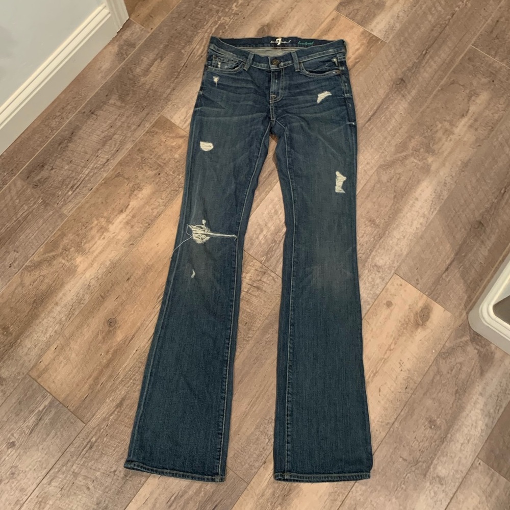 7 for all mankind womens bootcut distressed jeans, size 27